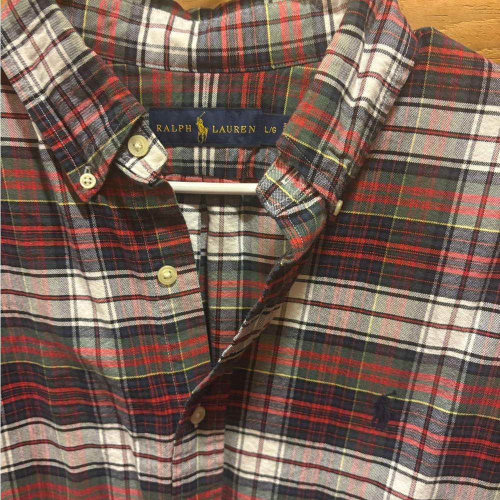 Ralph Lauren Men's Red and Green Plaid Shirt